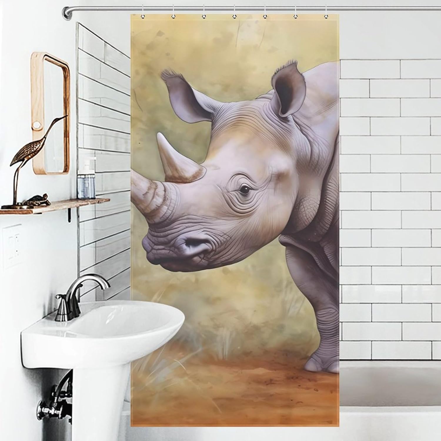 Rhinoceros Mama and Little Funny Shower Curtains Washable Bath Curtain Liner with Hooks for Bathroom Bath Tubs