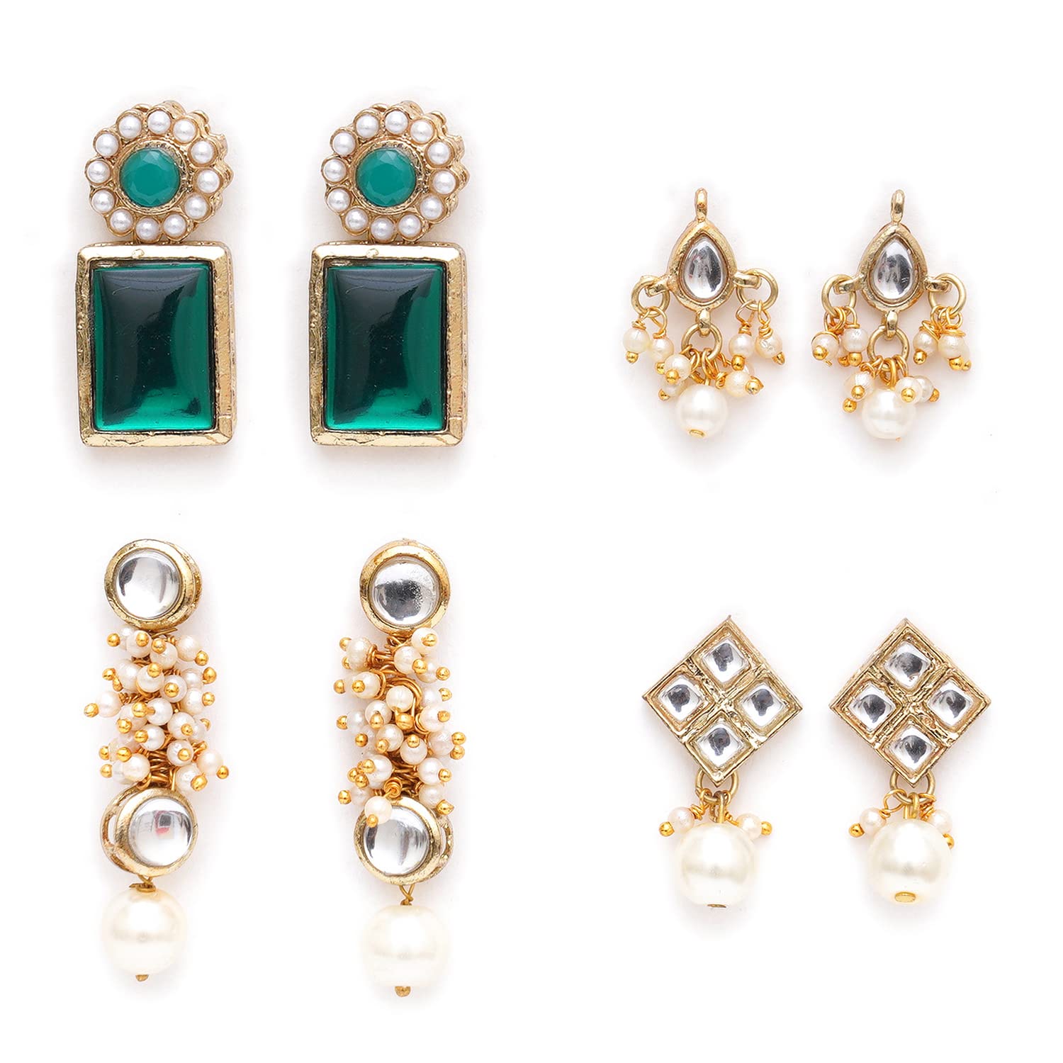 Karatcart Set of 4 Handcrafted Kundan Earrings Combo for Women (33010365)