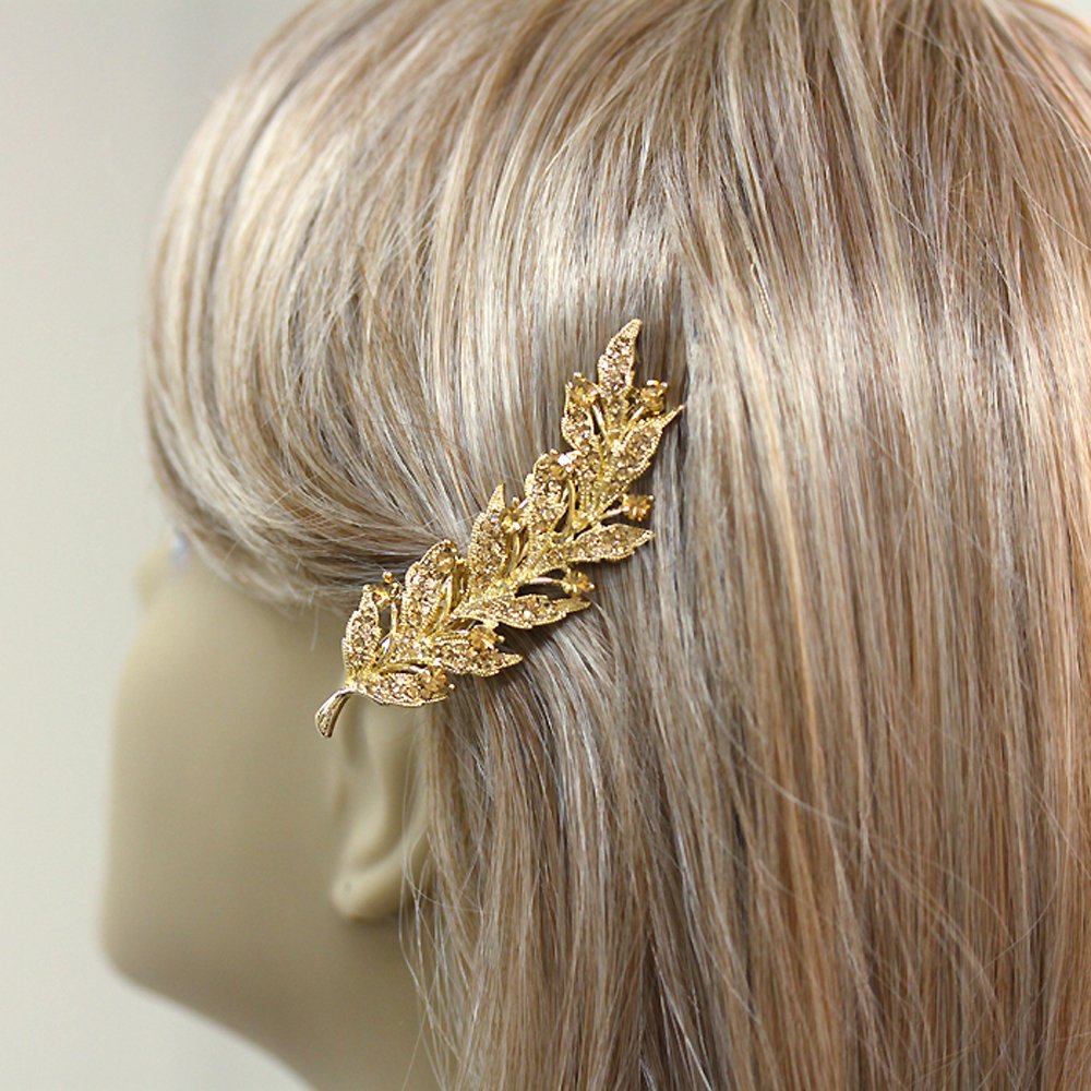 Hair Clips for Women Faux Rhinestone Leaf Hair Clips Decorative, Light Brown