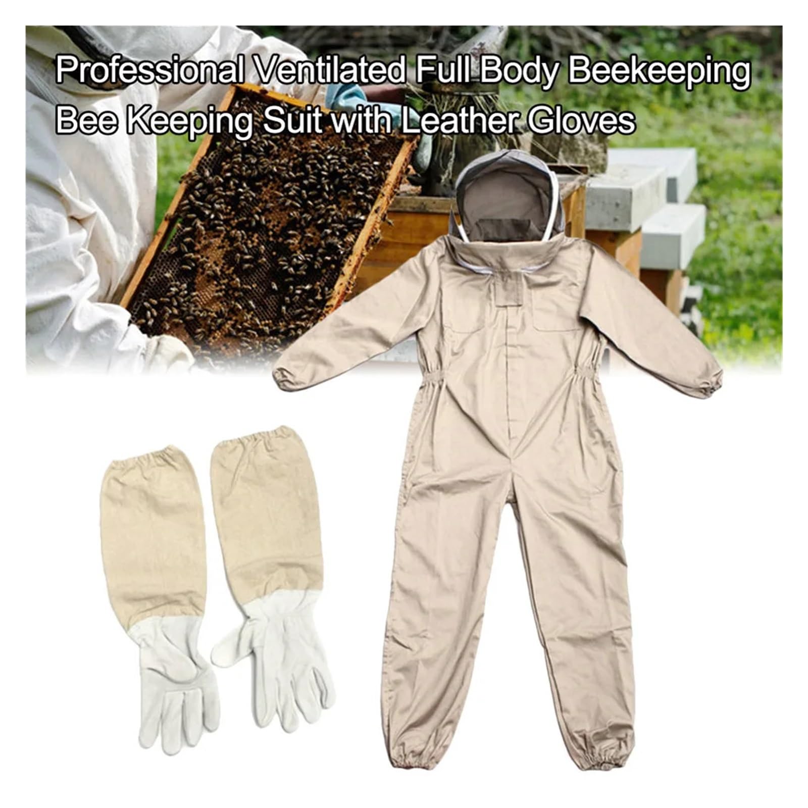 Traje Apicultor Hombre Traje de apicultura de cuerpo completo, mono de tela, velo, capucha, guantes, sombrero, Jaket, equipo protector de apicultor