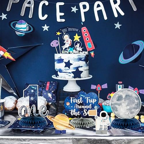 Miniatura 4 de 12 piezas de primer viaje alrededor del sol, letrero de una letra, fiesta, panal, centro de mesa, espacio exterior, decoración de mesa de primer