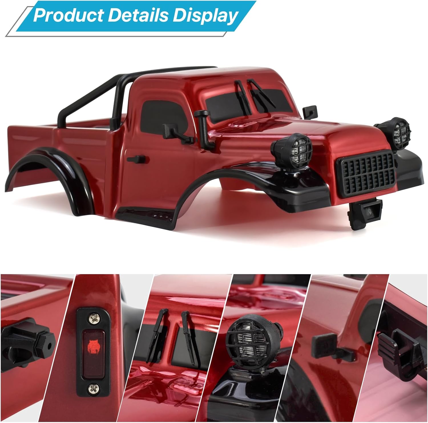 RC Truck Pickup Body Shell for 1/18 RC Crawler Car TRX4M Defender Bronco (Red)