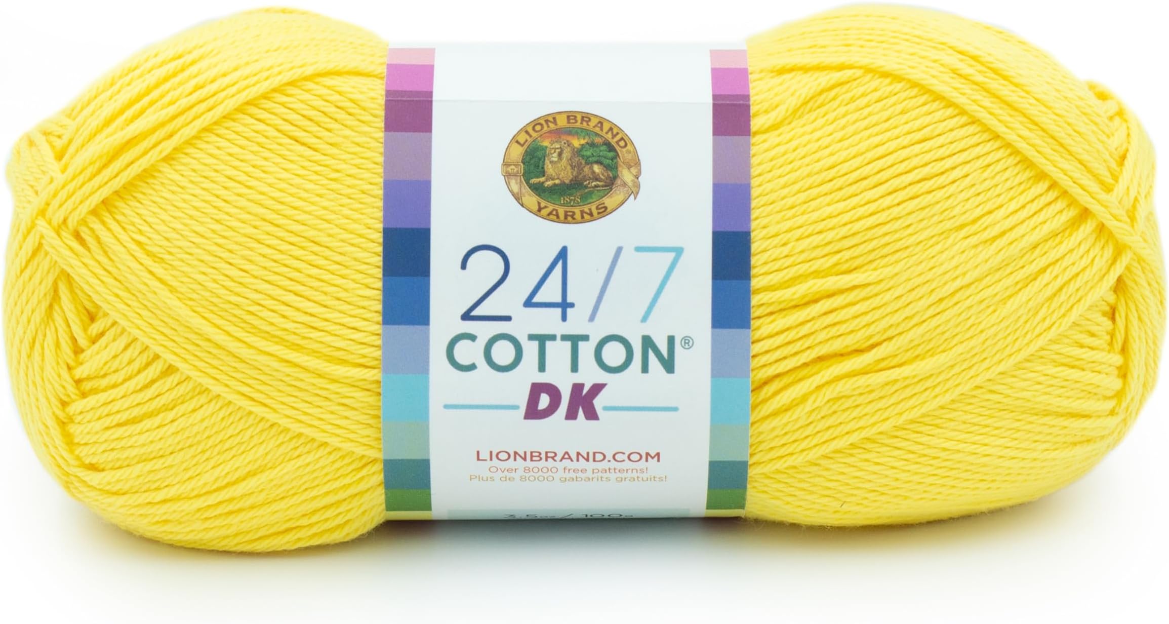 Lion Brand Yarn 24/7 Cotton DK Yarn, 1 Pack, Lemon Drop
