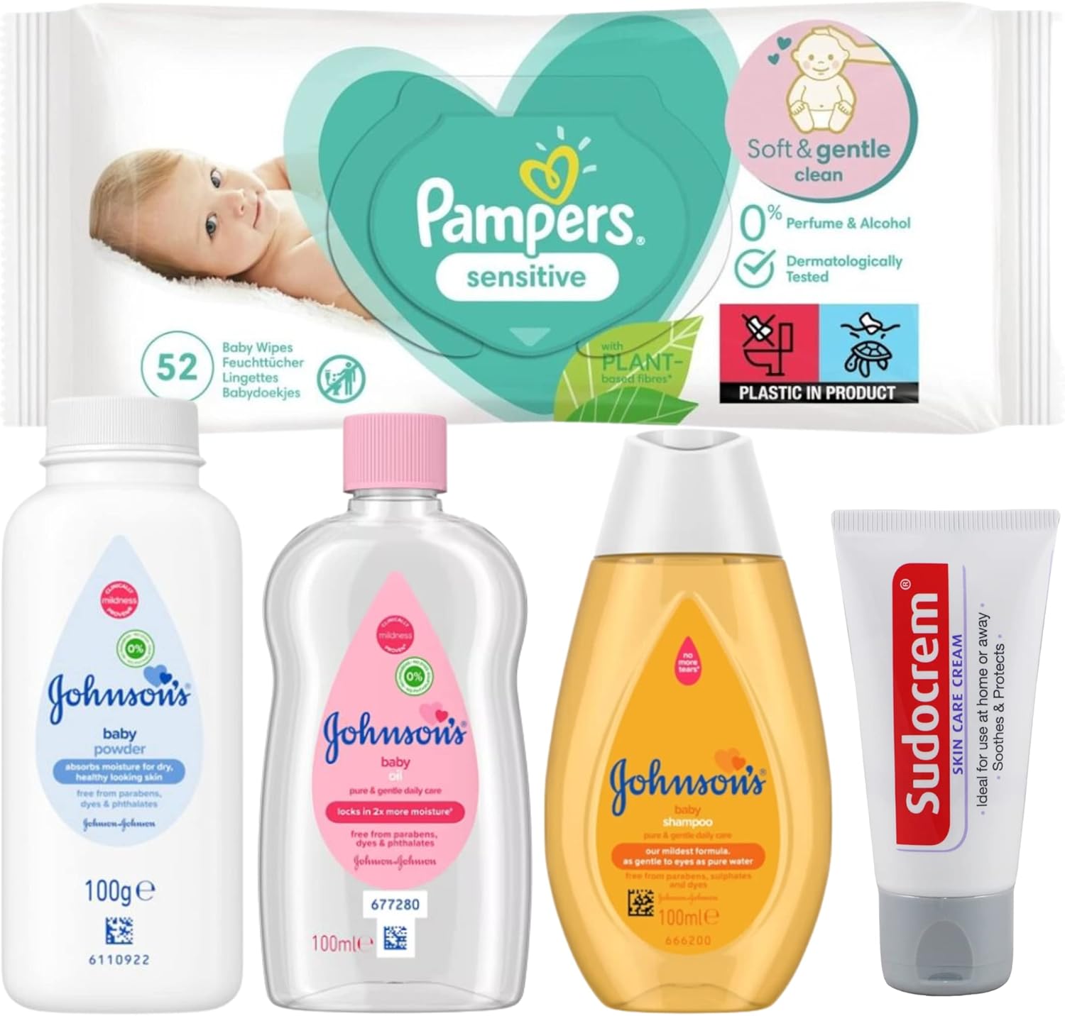 Baby Bath Travel Essentials Set Johnson’s Baby, Pampers & Sudocrem, Baby Oil, Shampoo, Powder