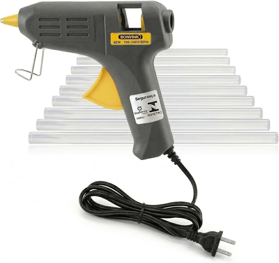 Kit Pistola Cola de Quente com 10 Bastões de Cola quente Completo para Artesanato e Reparos, Aquecimento Rápido e Bico de Precisão