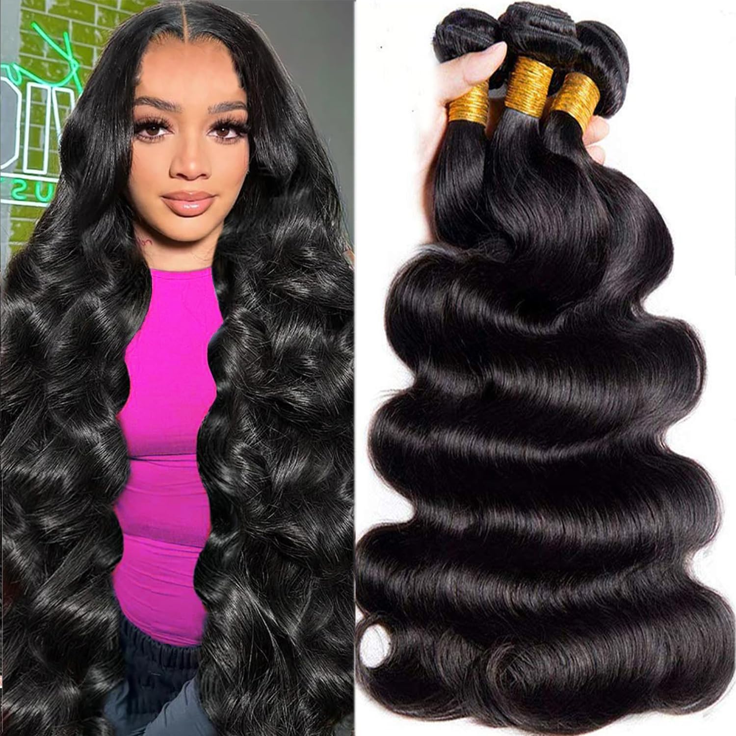 Human Hair Bundles with Closure 18 20 22+16 Inch Body Wave Closure with Bundles 100% Brazilian Virgin 3 Bundles Human Hair Weave with 4x4 Free Part Lace Closures Natural Black