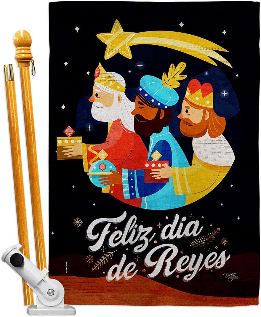 Breeze Decor Feliz Dia De Reyes House Flag Set Wintertime Nativity Three King Religious Holy Family Season Christian Decoration Banner Small Garden Yard Gift Double-Sided, Made in USA