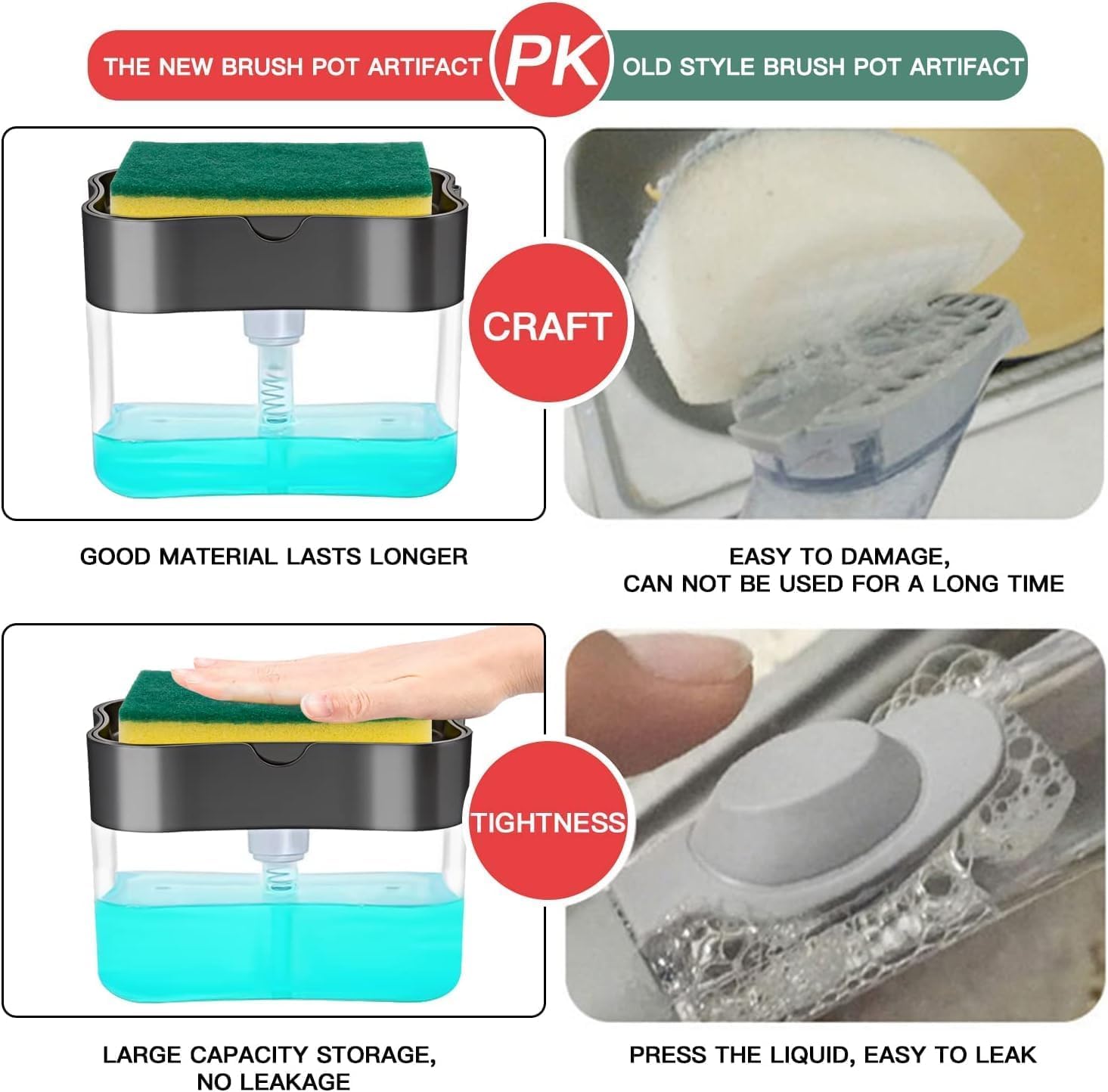 SPICIXE TEKCOOL 2 in 1 Soap Dispenser for Bathroom Accessories Dishwasher Liquid Holder Liquid Dispenser Pump 400 ML with Sponge Holder Kitchen Sink Accessories Items (Multi-Color) 4