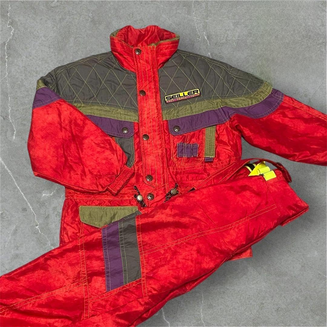 【年代物・レア】SEILLER スキースノボウェア セットアップ　レッド　L 年代物・レア】SEILLER スキースノボウェア セットアップ レッド L