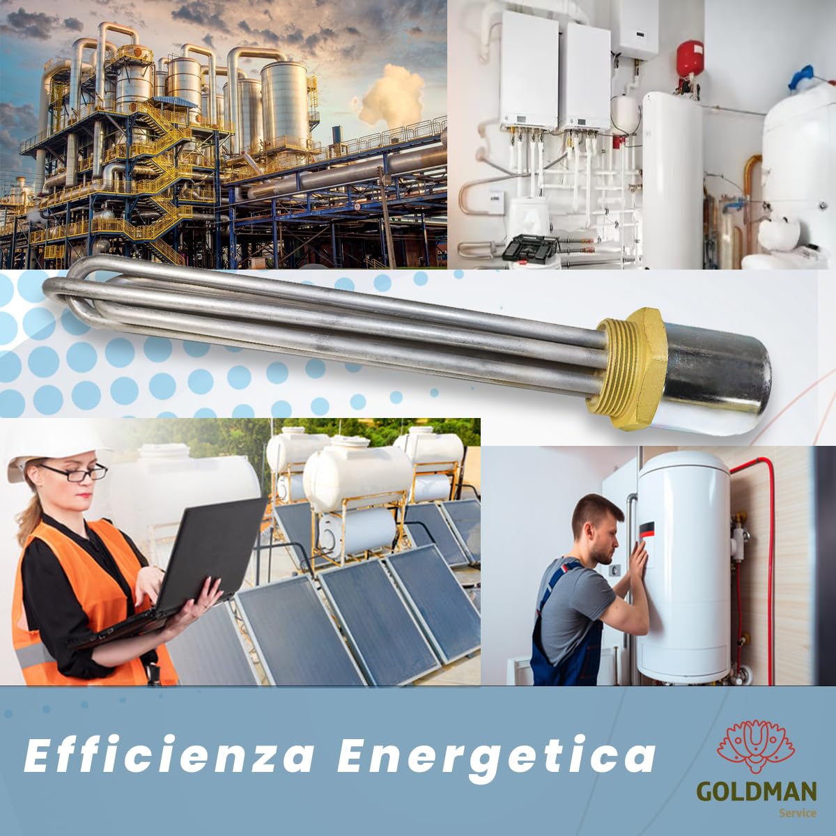 GOLDMAN SERVICE Resistenza all'immersione | Potenza: 6000 W (230/380 V) | Sistema metrico: 1 ½ Pollice + Guarnizione | Serbatoio sostitutivo Termico Elettrico Industriale