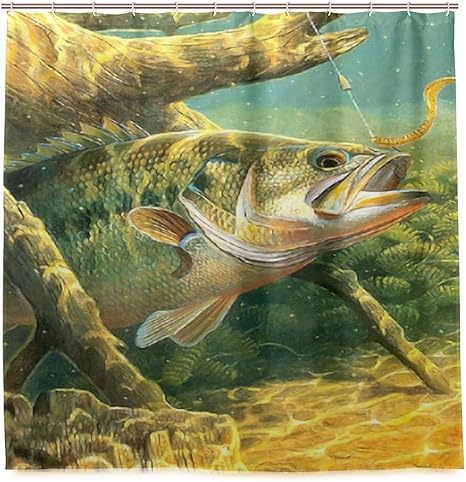 Amazon Kapanou防水 シャワーカーテン 魚は特別なユニークな芸術的なイラストに餌上昇を食べる かわいいシャワーカーテン ユニットバス バスルーム 芸術の装飾 180cmx180cm バスフック付き 取り付け簡単 シャワーカーテン ホーム キッチン オンライン通販