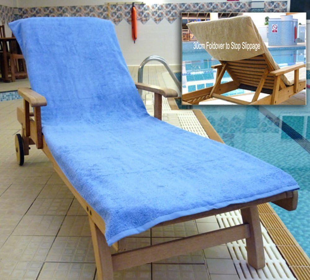 Bana Kuru Pack of 2 Chlorine & Sun Resistant Sun Lounger Towels- Full Length + 30cm Flap - 400gsm - Blue ((also available in Mocha colour)