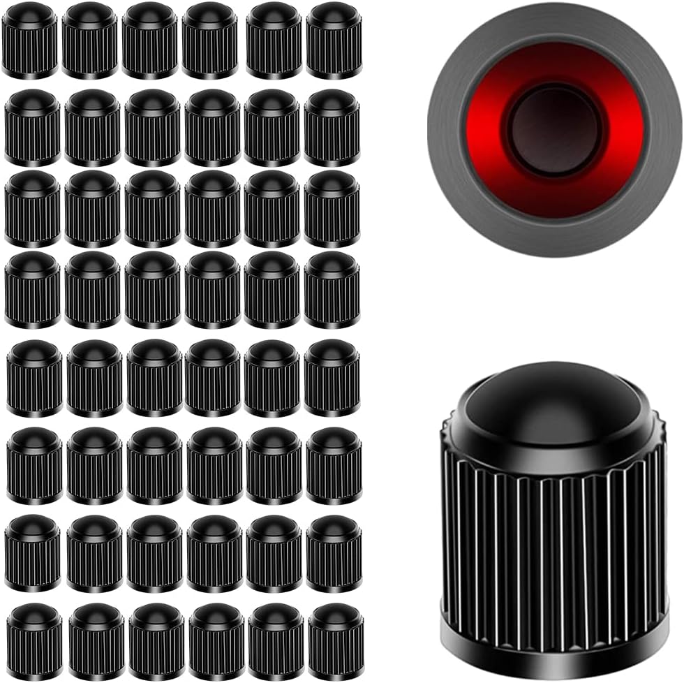 Ziciner 20 PCS Tire Valve Stem Caps, Plastic Car Tyre Valve Cap with O Rubber Seal, Dustproof Airtight Seal Wheel Stem Covers, Universal Accessories for Cars, SUVs, Bicycles,Trucks (Black)
