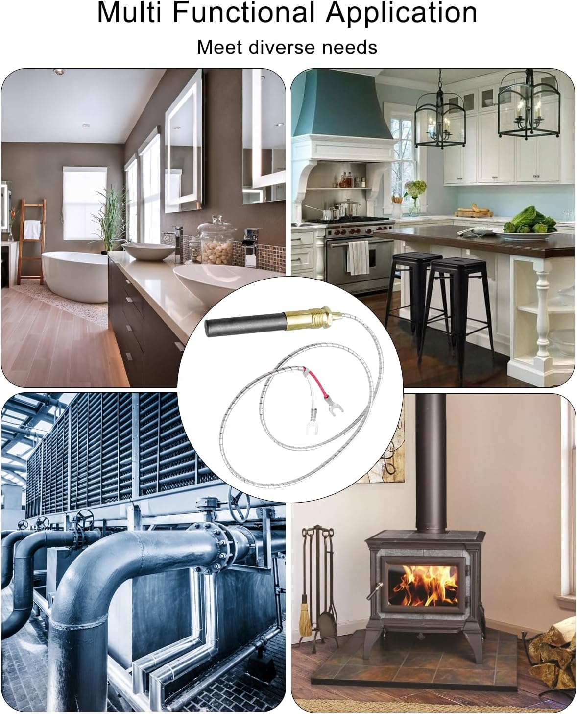 Thermopile for Gas Fireplace 24 Inch 750mV, Universal Millivolt Thermopile Generator Replacement, Compatible with Gas Fireplace Stove Heater, Replace 60125501 60J79 Q313A1188