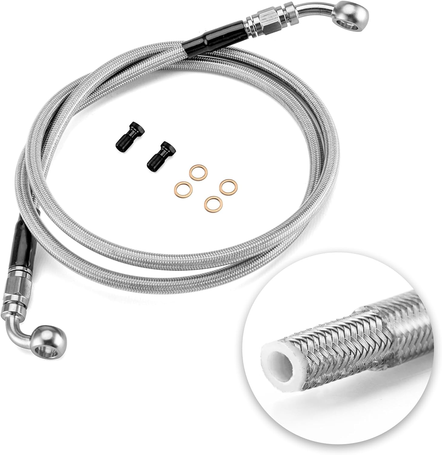 Mofun 50" Extended Length Hydraulic Front Brake Line Kit Non-ABS Compatible with Harley Sportster XL883 XL883N XL1200X 2004-2022, For 14"-16" Handlebar, Stainless Steel, Chrome