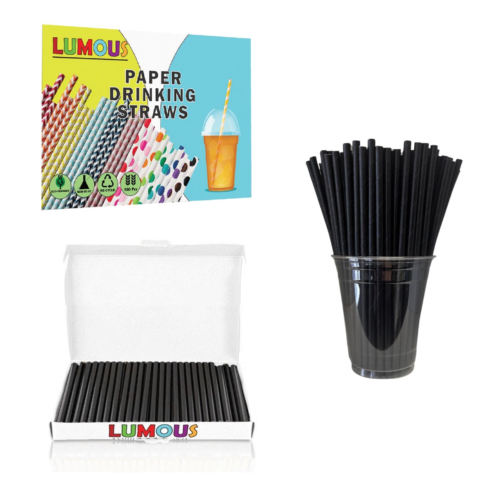 SHARRLA Paper Straws, 450 Pack Paper Drinking Straws, Bio Degradable Drinking Paper Straws Wedding Party, Party Straws, Restaurant, Juice Drinking Straws (450Pcs Black)