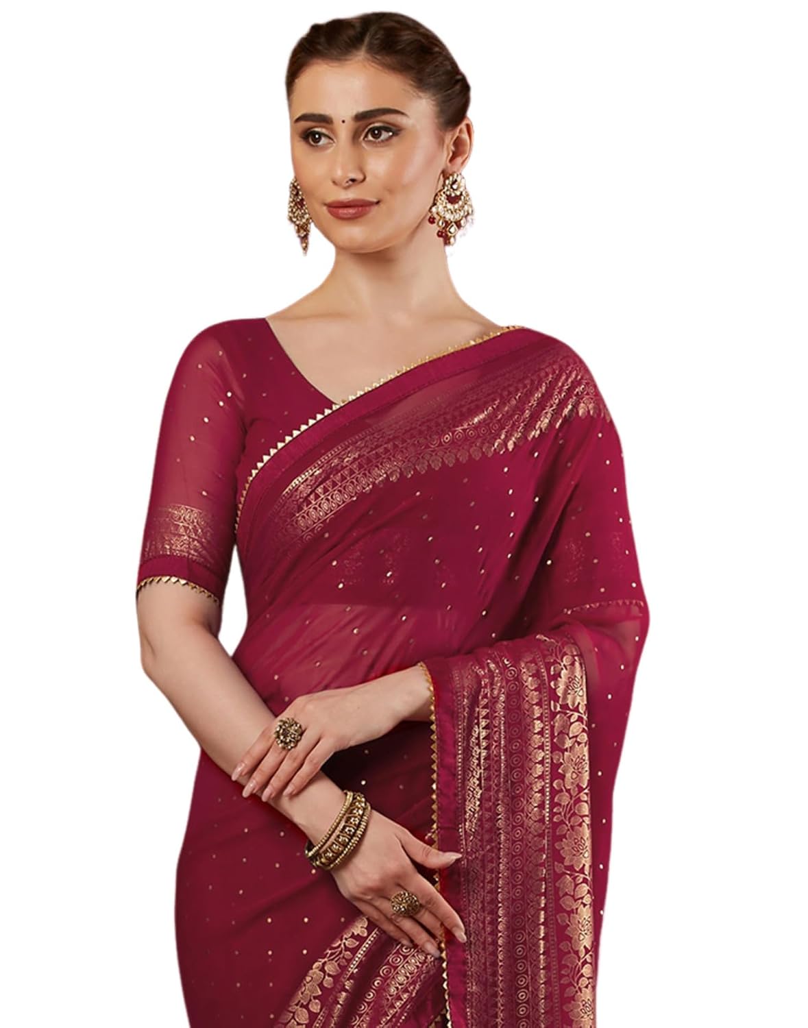 SIRIL Women’s Georgette Foil Printed Saree with Unstitched Blouse Piece