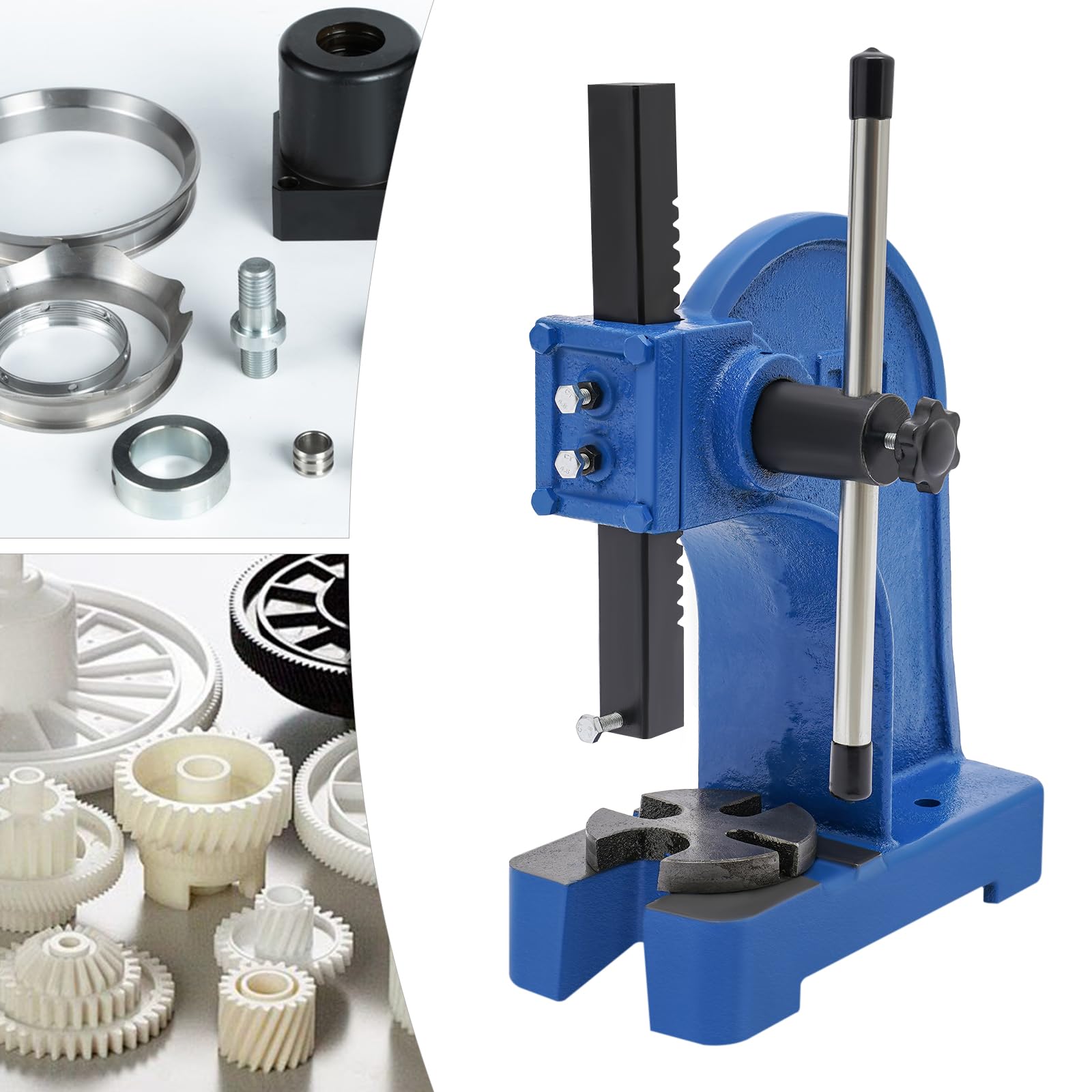 Prensa Arbor manual de hierro fundido, 1T/2204,62 lbs de fuerza máxima de trabajo, para banco de trabajo, 14 cm de recorrido, incluye botón de ciruela y mango, ideal para troquelado, doblado y