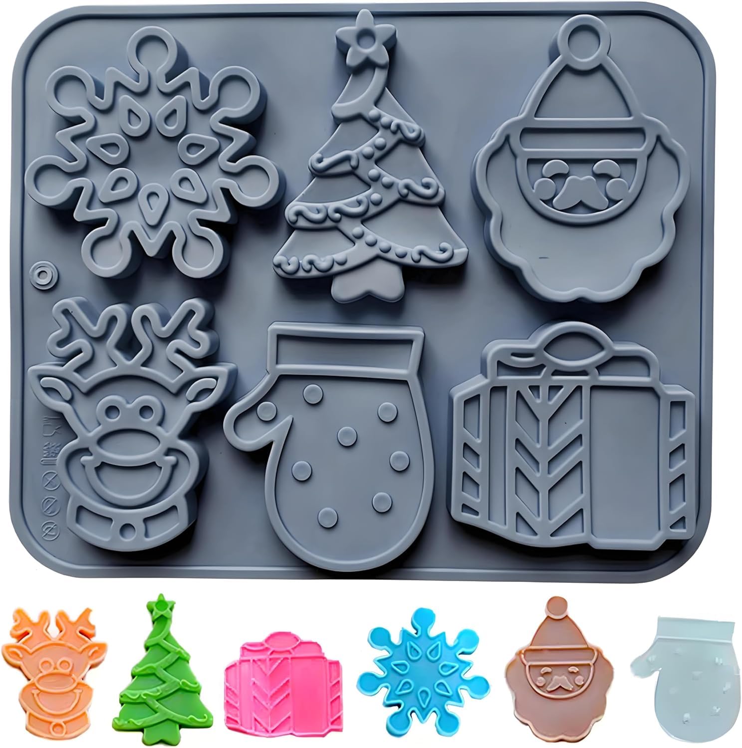 Christmas Silicone Molds 6 Cavity 3D Santa Claus Snowflake Reindeer Xmas Tree for Baking Chocolate Candy Xmas Cakes Cupcake Muffin Jelly Candle Melts Handmade Soap Making Molds-image-5