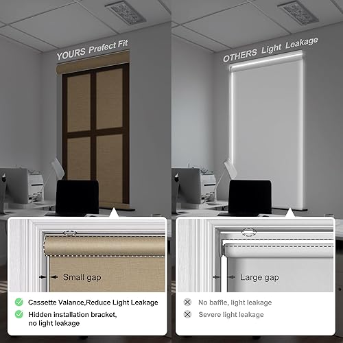 Miniatura 4 de Boolegon Persianas enrollables con filtro de luz para ventanas, sin cables, tela de lino, persianas enrollables, tela con aislamiento térmico y