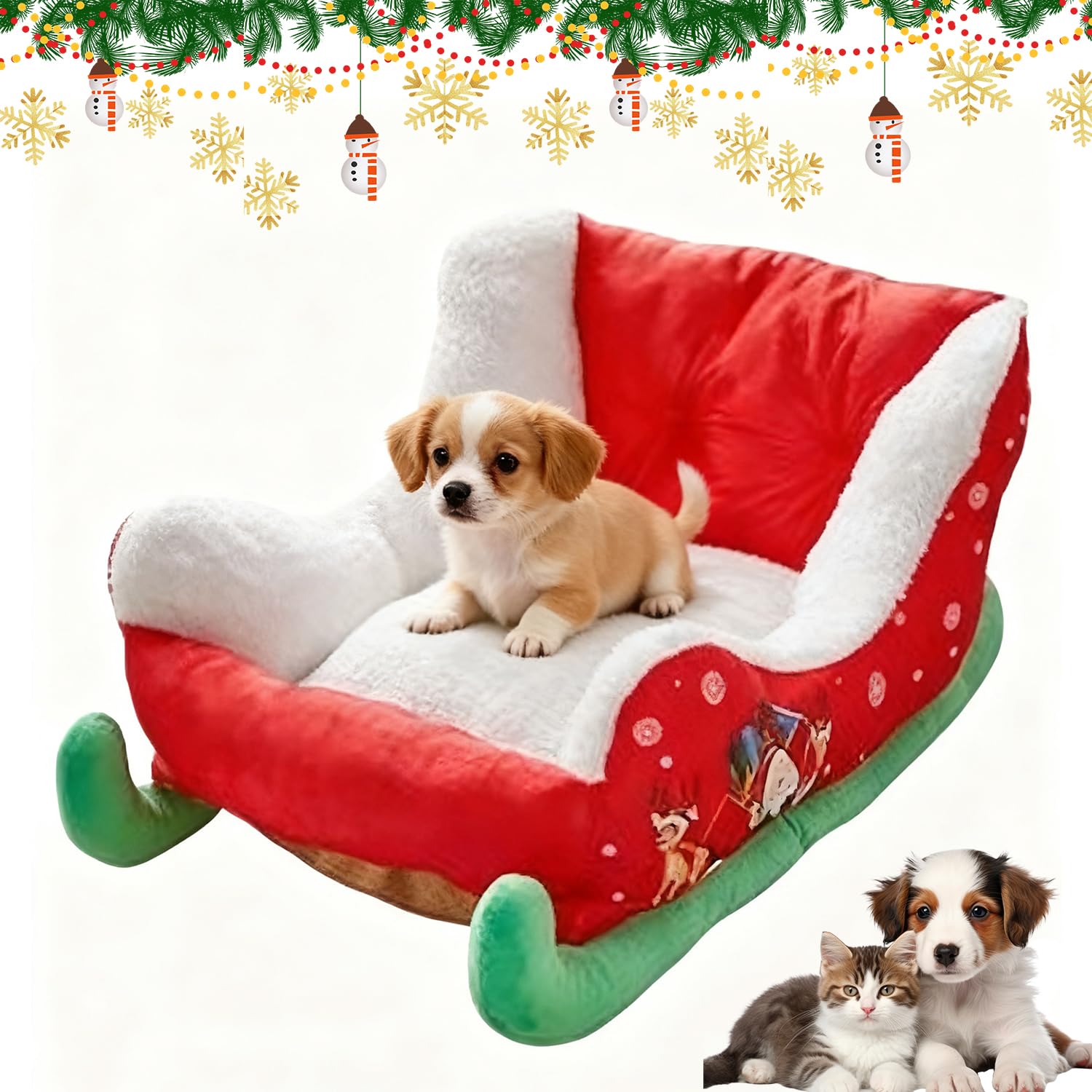 EastHedge Dog Christmas Bed,Christmas Sleigh Dog Bed,Cat Christma s Beds,Warm And Comfortable, for Cats and Dogs, Suitable for Pets to Sleep Peacefully in Winter