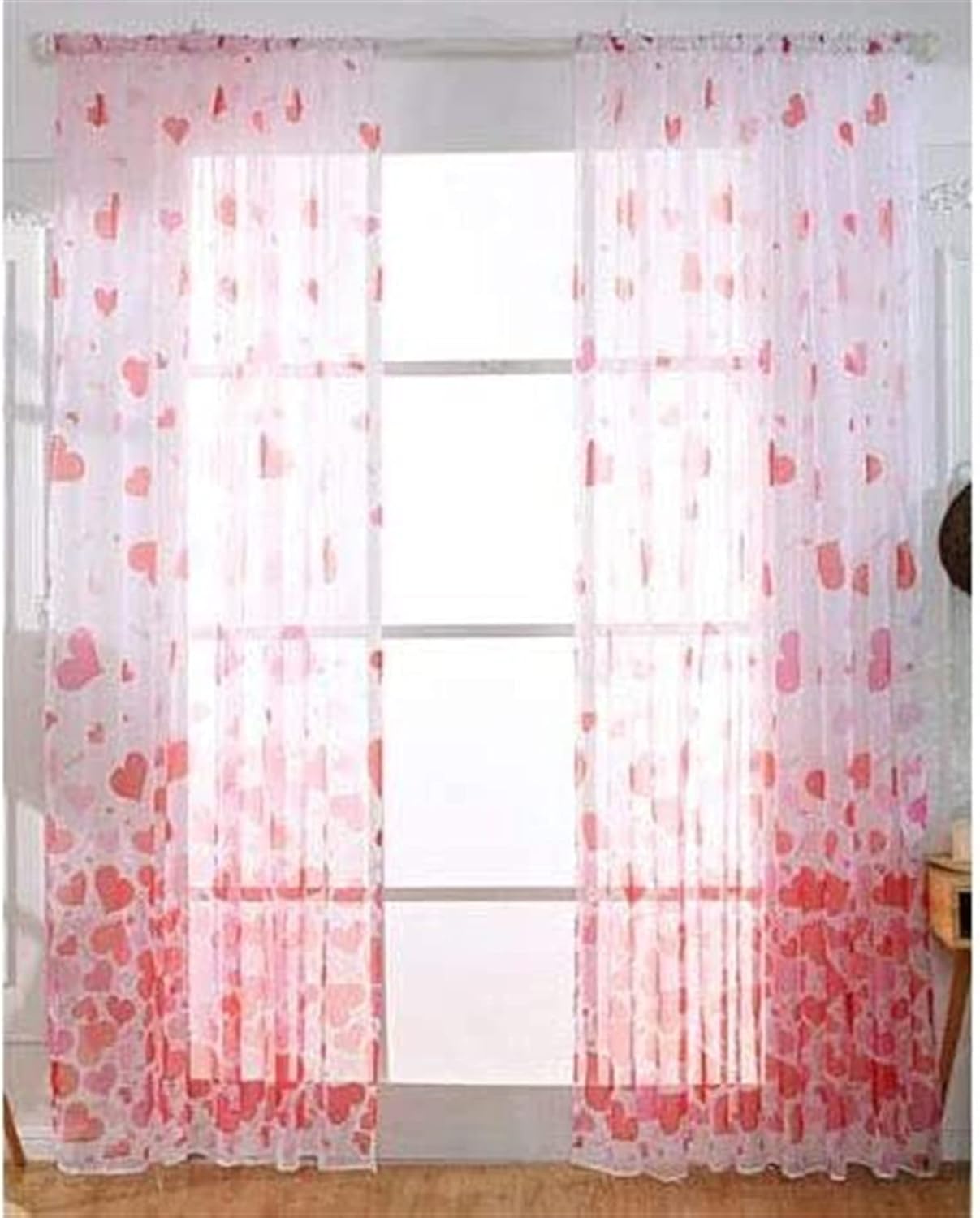 Printed Sheer Curtains, with Love Voile Rod Pocket Curtain for Living Room Bedroom Balcony Valance Modern Drapes 1 Pc (Color : Red 1, Size : W100*H200cm)