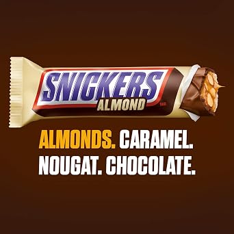 Snickers, Almond Singles Size Chocolate Candy Bar 1.76-Ounce Bar