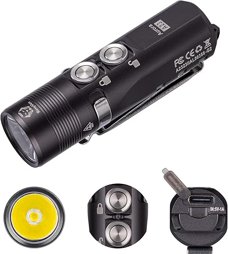 RovyVon Llavero A23 G2 EDC linterna USB-C recargable 1000 lúmenes 6500 K blanco frío linterna de bolsillo LED de 850 mAh con clip de bolsillo