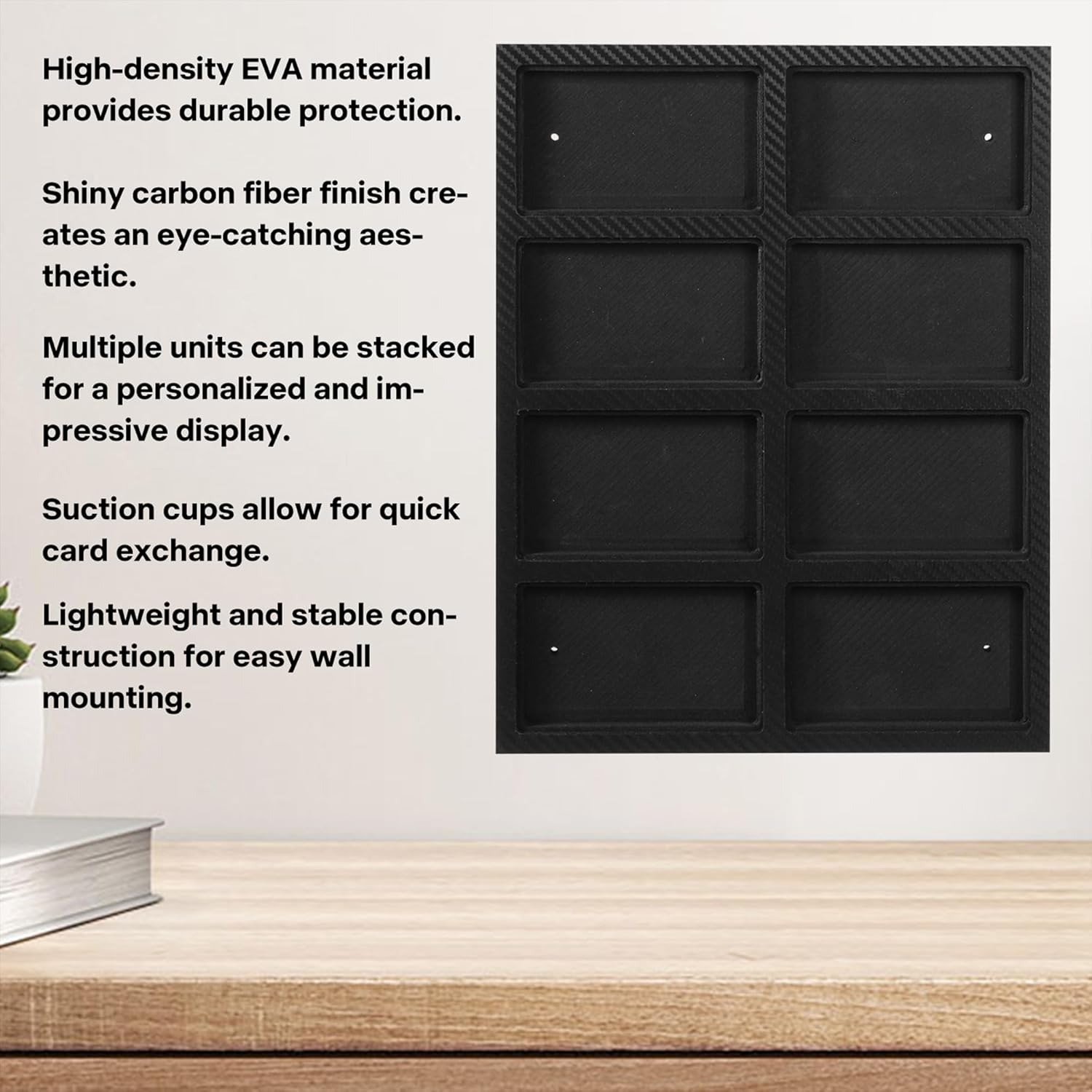 Graded Card Display Frame for PSA and CGC Slabs | Trading Card Display for Carbon Fiber Finish | Holds 8 Slabs | EVA Foam Wall Mounted Sports & Trading Card Case (1)