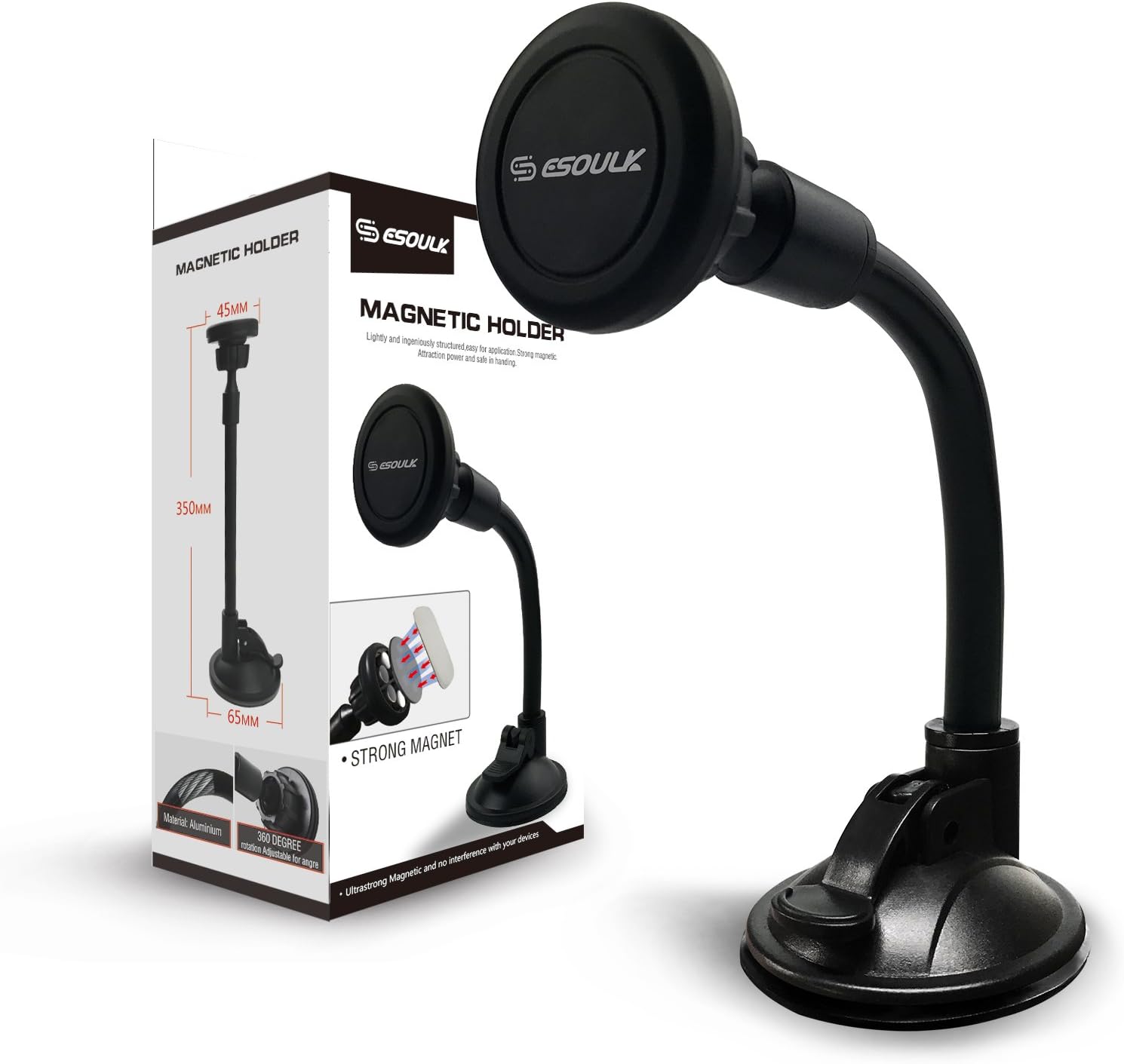 Esoulk Magnetic Car Phone Mount Holder, Windshield/Dashboard Universal Car Mobile Phone Cradle for iOS/Android Smartphone and More