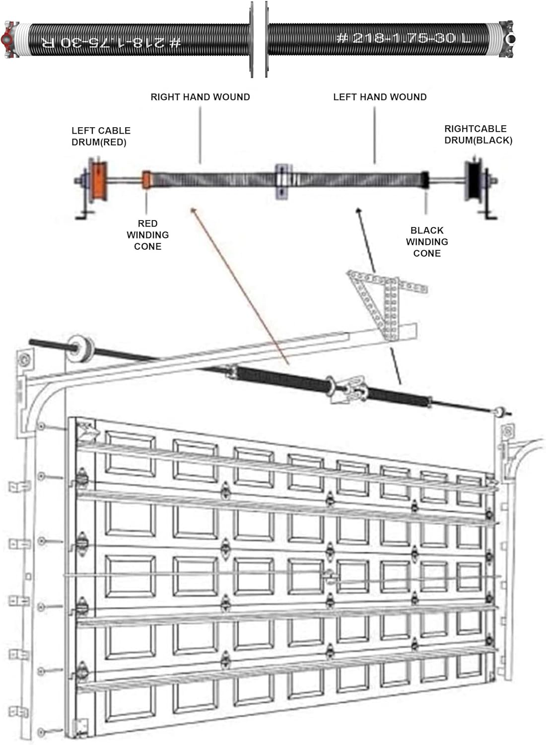 Marko Springs Garage Door Torsion Spring Single Left 218 x 1.75 x 30in Black Steel, Aluminum