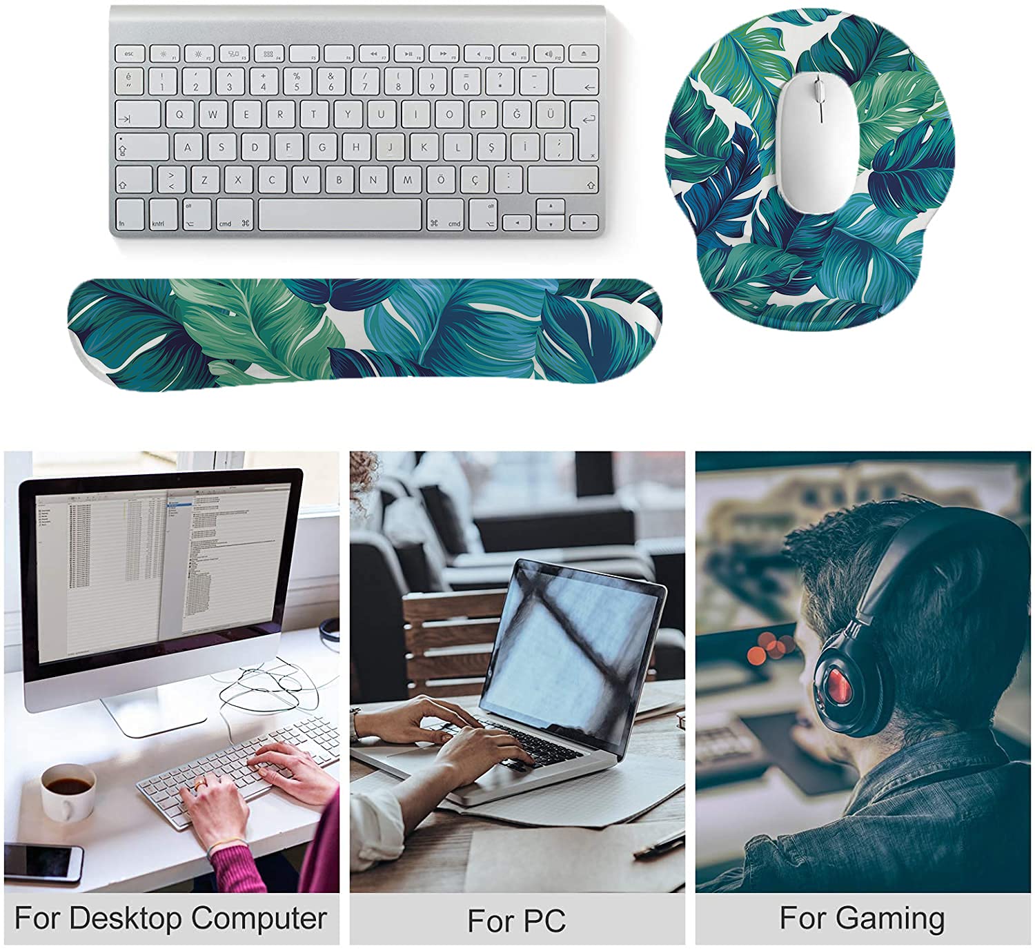 Tappetino per mouse e poggiapolsi con supporto per il polso, ergonomico mouse pad in memory foam per gioco e ufficio, set di supporto per il polso e per il sollievo dal dolore