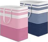 Vista 20 de HomeHacks Paquete de 2 cestas grandes para la lavandería, impermeables, independientes, cestas de ropa plegables con asas reforzadas en lavandería