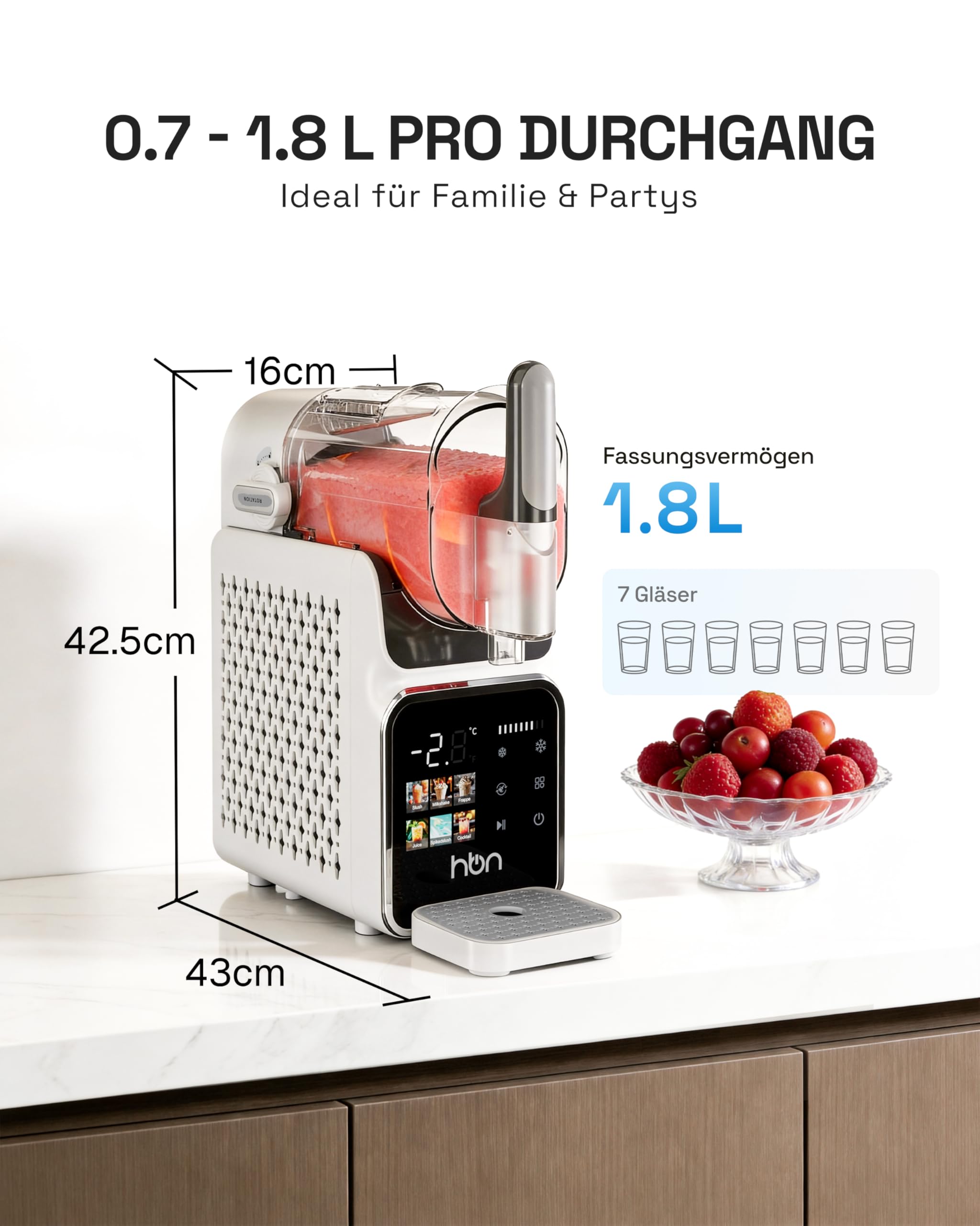 HBN Slush Maschine 2L Softeismaschine für Zuhause mit Selbstreinigende, kein Eis nötig, 6 Programme für Slushies, Cocktails, Margaritas, Frappés & Milchshakes