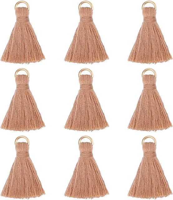 SPUNKYCHARMS 100PCS Brown Mini Tassels for Crafts Small Short Cute Cotton Tassels Bulk Tiny Bookmark Tassels Charms Keyring for Jewelry Making Supplies