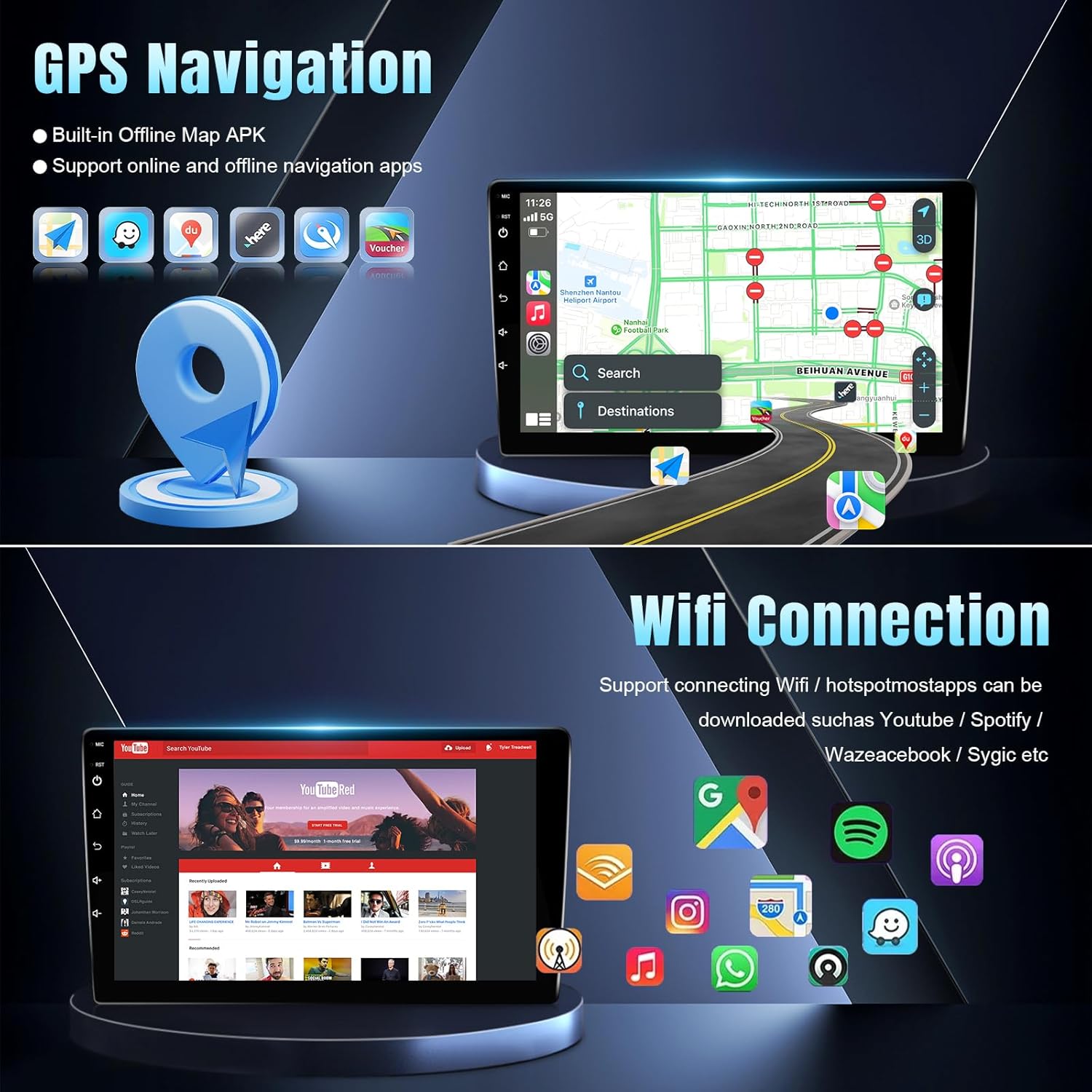 Leadfan Car Stereo Radio for (JBL Version) Toyota Prius 2010 2011 2012 2013 2014 2015 with Wireless Carplay Android Auto, 9 inch Screen with FM/GPS Navigation/SWC, 1280 * 720