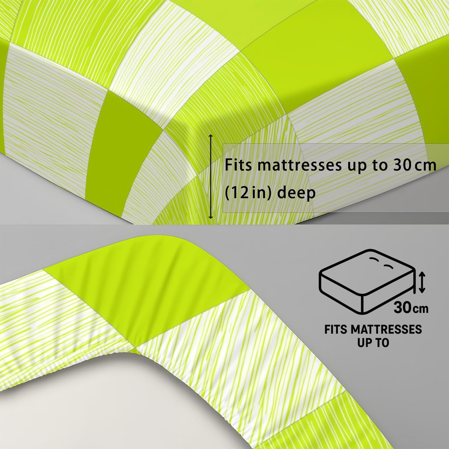 Geometrisch Kariert Spannbetttuch Frisch Quadrat Gittermuster Spannbettlaken 140 x 200 x 30 cm 3teilig Mikrofaser Bettwäsche Set mit 2 Kissenbezüge 80 x 80 cm Kein Flachbettlaken