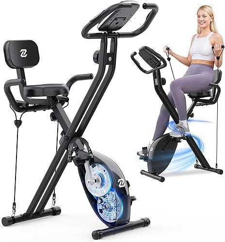 Foldable Exercise Bike, Stable & Sturdy Stationary Bike for Home, 3-in-1 Upright and Recumbent Workout Bike, Comfortable Seat & Backrest, Easy