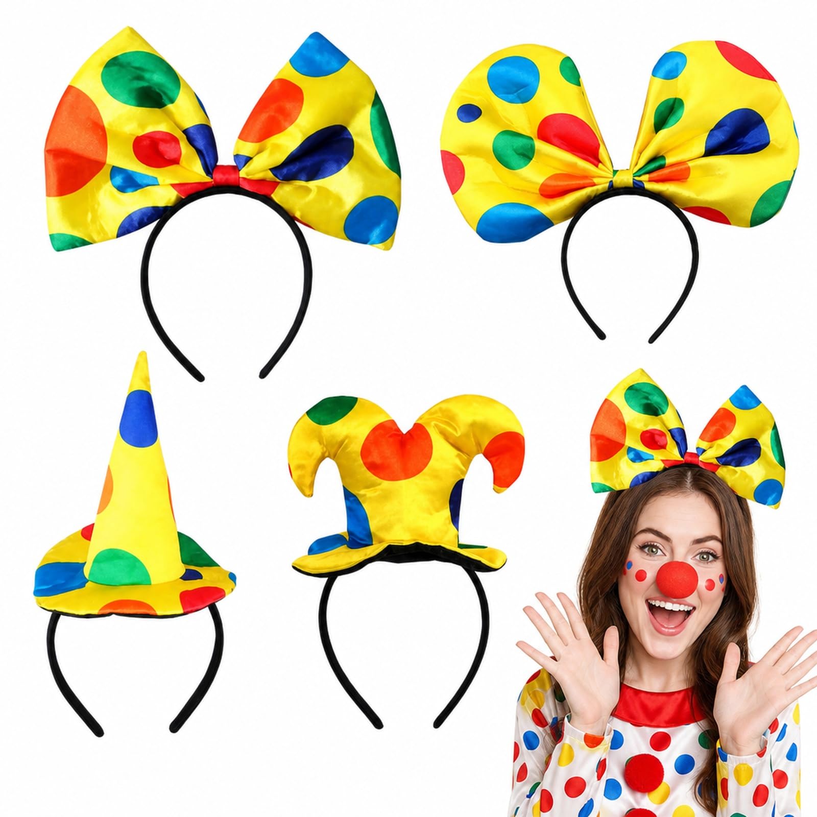 CAWRUKP 4-Piece Clown Hat, Headband Set for Fancy Dress, Cosplay
