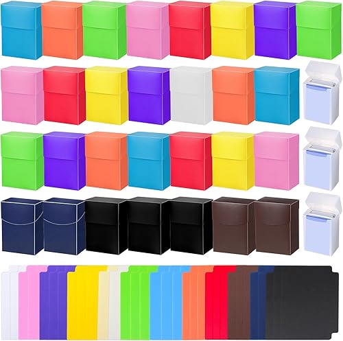 Leyndo Paquete de 24 cajas de cartas TCG, caja de almacenamiento de tarjetas intercambiables, gran capacidad con divisores, se adapta a más de 80