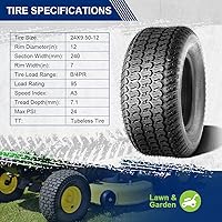 Vista 3 de MaxAuto FOX - Neumáticos para cortacésped de 24 x 9.50-12, neumático de jardín FOX V2, neumáticos de carrito de golf de 24 x 9.5 x 12, neumáticos