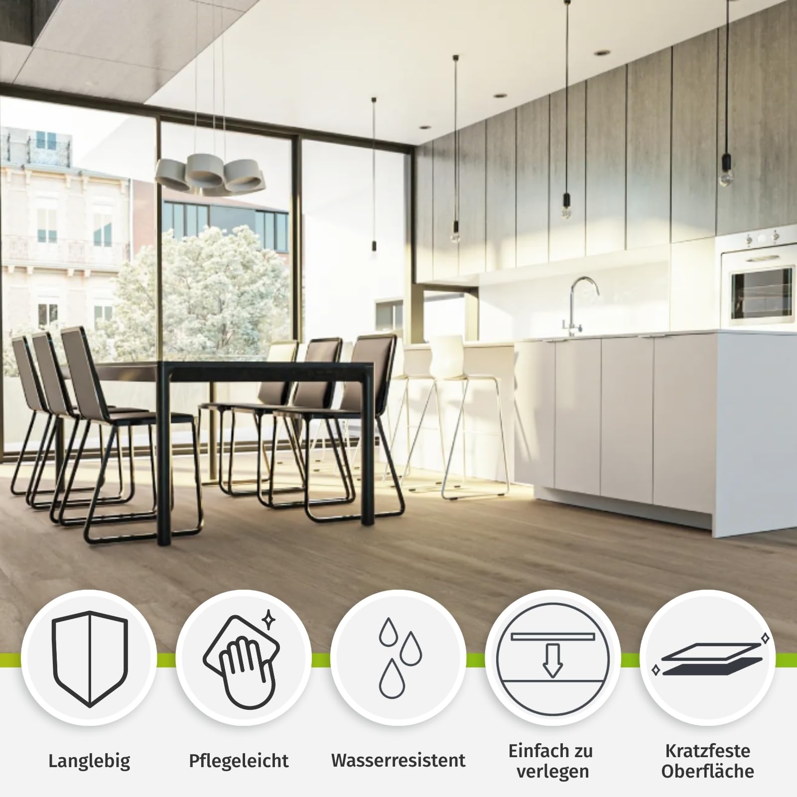 Klick Vinylboden Rigid SPC Landhausdiele Holzoptik - Klicksystem Hartvinyl mit Trittschalldämmung - schwimmende Verlegung - - 150 x 22,8 x 0,52 cm - 2,052 m² - 6 Dielen