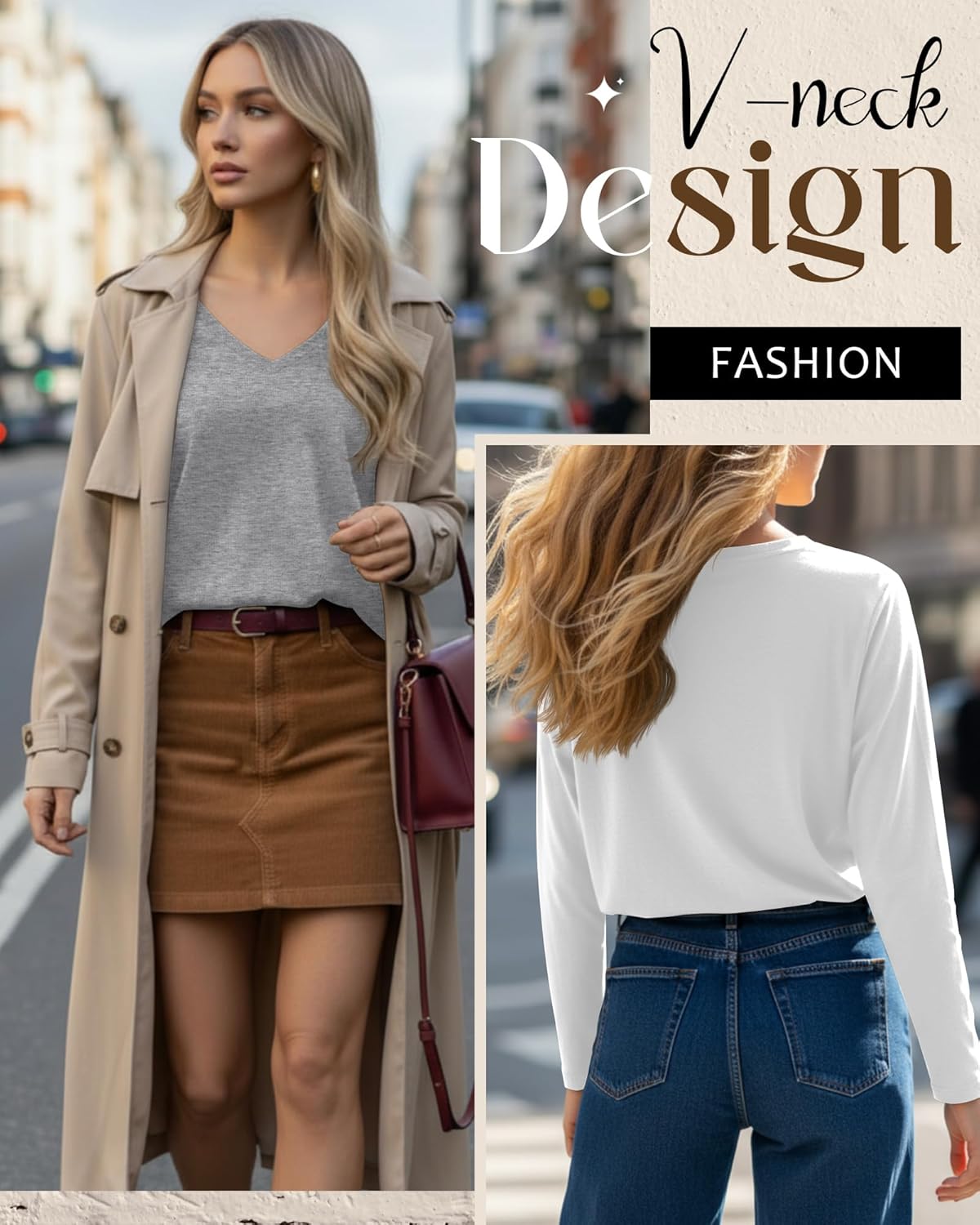 Huukeay 5 Pack Women's T-Shirts V Neck Long Sleeve Tops Casual Loose Fit Layering Shirts Flat Hem Basic Plain Work Tees - Image 5