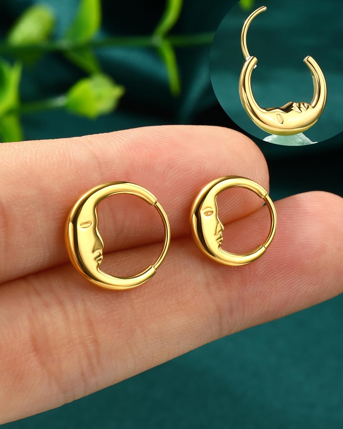 COCHARM Moon Face G23 Solid Titanium Nose Rings Hoop 20G Helix Daith Earrings for women Surgical Steel Septum Clicker Cute Lip Ring