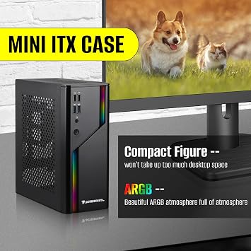 D32R Mini ITX Case, ARGB Small Form Factor SFF Mini Tower HTPC PC Case Vent Panel 0.8mm SPCC Computer Chassis Suitable for 170 x 170mm Mini ITX Motherboards Black