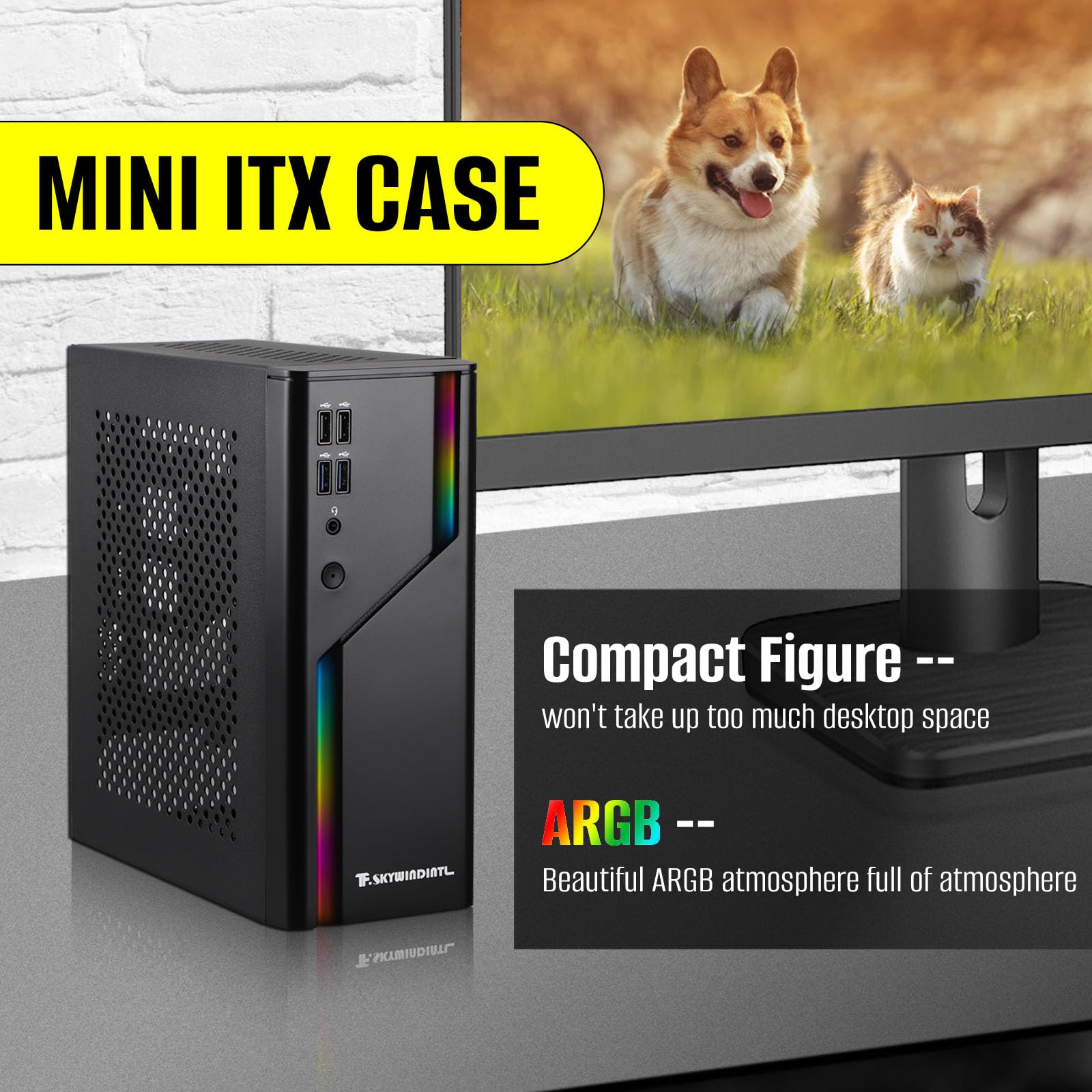 D32R Mini ITX Case ARGB Small Form Factor SFF Mini-Tower HTPC Case Pannelli Ventilati 0,8 mm SPCC Computer Chassis Adatto per schede madri Mini ITX di 170 x 170 mm Nero