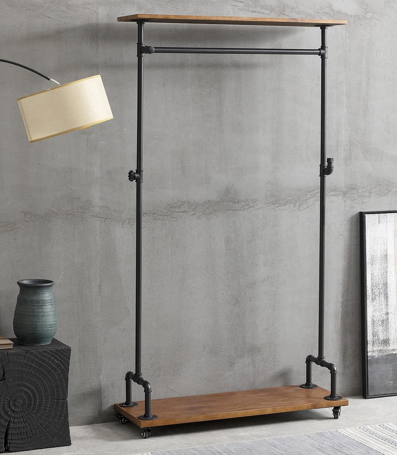 Buy Industrial Wood Pipe Clothing Rack, Rolling Garment Rack Clothes Rack Pipeline Vintage Pipe