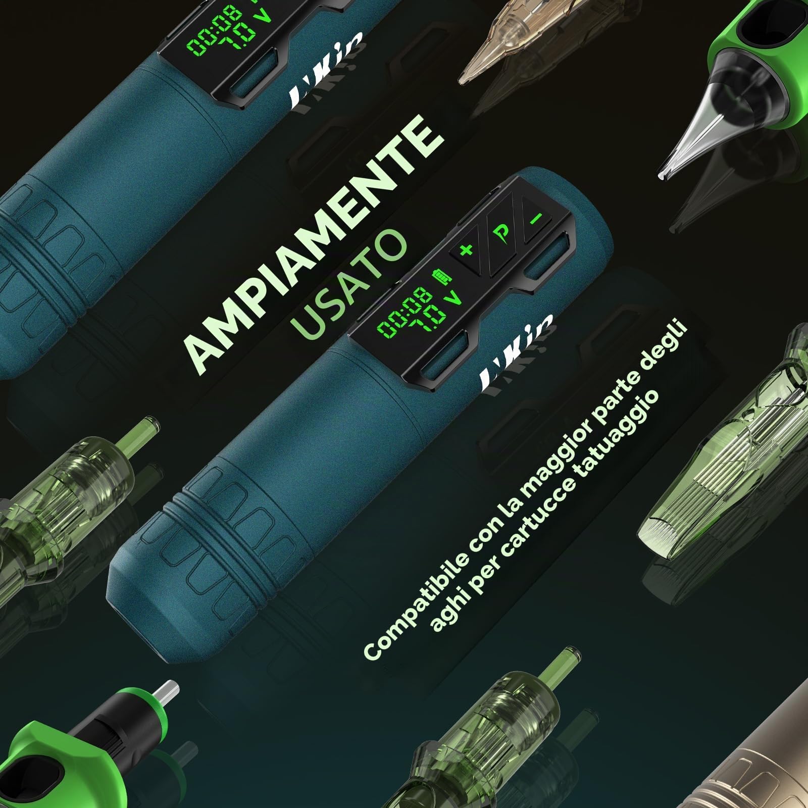 INKin Kit Tatuaggi, Macchinetta Tatuaggi Senza Fili con 3.5mm Stroke e 1800mAh Batterie, Macchina Tatuaggi Kit Completo con Aghi Tattoo Pelle Sintetica Tattoo Inchiostro Tatuaggi per Principianti