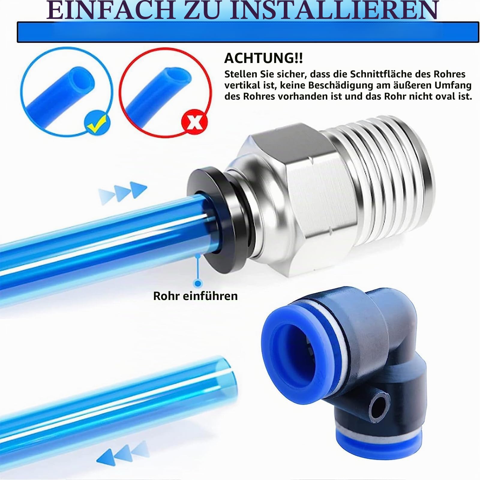 50 Stück Steckverschraubung Pneumatik Steckverbinder Push In | Steckverbinder,Pneumatische Fittings Push in Schnellkupplung Verbinder für Luft Wasser Schlauchanschluss1/4",1/8",1/2",3/8"