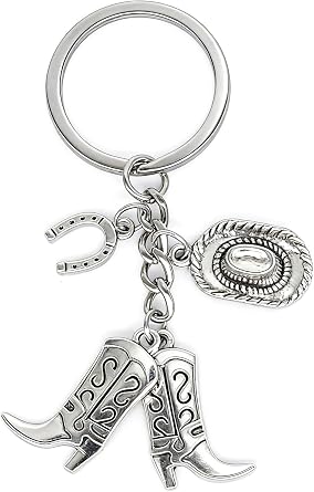 Western Country Cowboy Keychain Charm Cowgirl Hat and Boots Key Chain Ring Pendant Keyring Gifts for Men Women Purse Bags